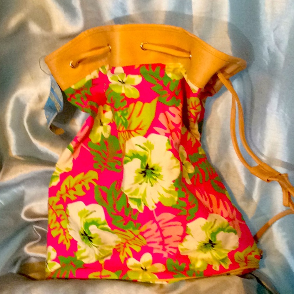 Colorful Flowered Drawstring Bag w/coin purse, NWT